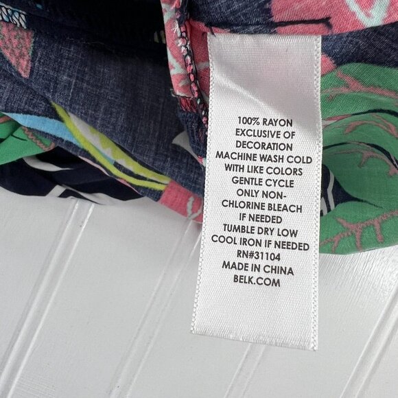 crown & ivy Women's Swing Dress size PS Petite Small Bell Sleeves Floral Parrots - Picture 5 of 5